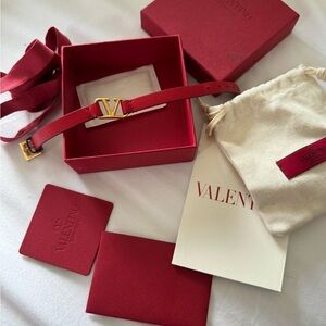 Valentino Red Belt with Gold V Buckle